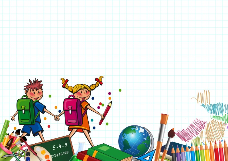 gemalt, zwei Kinder, Schulsymbole